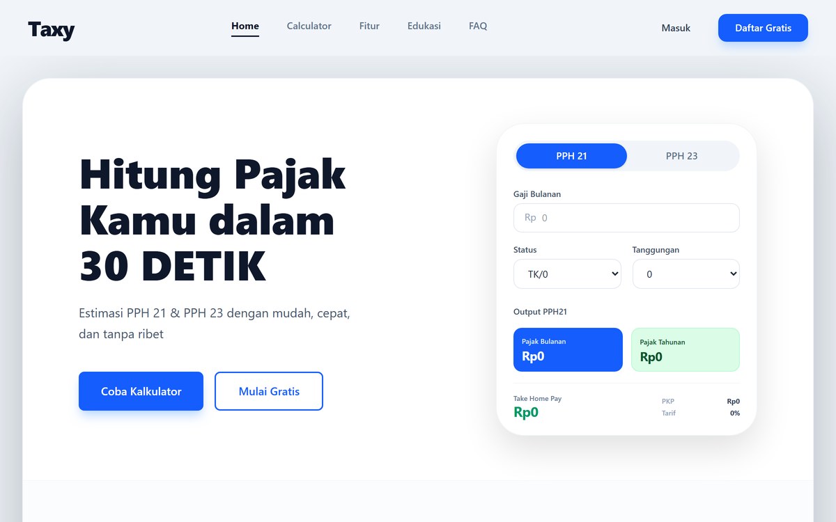 Taxy tax calculator home page